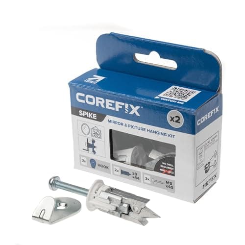 Image of Corefix Spike Mirror/Picture Hanging Kit Pack of 2 - Heavy Duty Plasterboard Fixings with Hooks for Hanging Mirrors Pictures or Canvas. Easy to Install with NO Drill Required.
