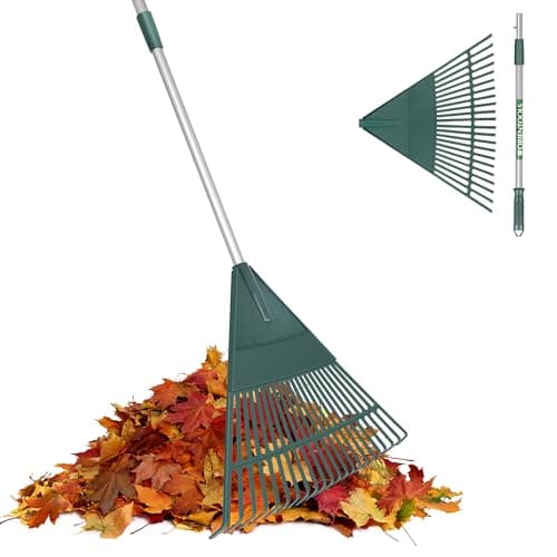 Image of ORIENTOOLS Garden Leaf Rake, Adjustable Lightweight Steel Handle Poly Shrub Rake, Plastic Head, 22 Tines, 107cm to 153cm