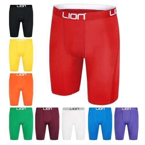 Image of LION SPORTSWEAR Compression Shorts for Football & Sports – Multi-Purpose Base Layer for Men & Kids, Ideal for Gym, Training & Running - Red | Large Adults