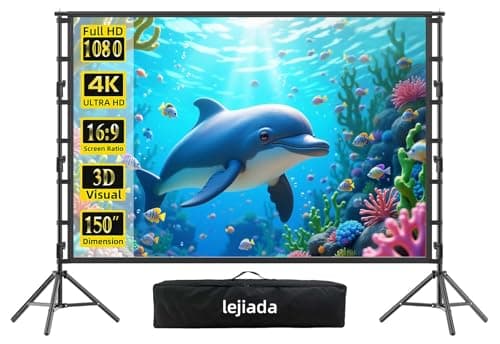 Image of 150 Inch Outdoor Projector Screen with Stand, 4K HD Portable Foldable Movie Screen for Garden, Camping, Home Cinema and Sports Night, Anti Crease Fabric, Front Rear Projection, Quick Setup, Carry Bag
