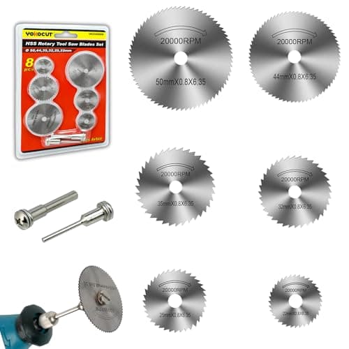 Image of Rotary Drill Saw Blades for Dremel Rotary Tool, Dremel Accessories Cutting Wood Metal Plastic Aluminum, 8Pcs Set Including 6pcs HSS Cutting Discs with 1/8" and 1/4" Round Shank Mandrels