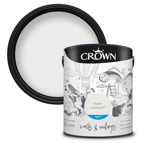 Image of Crown Fresh Coconut - Matt Emulsion Paint - Water Based, Quick Dry - Warm Off White Paint for Walls & Ceilings - 5L