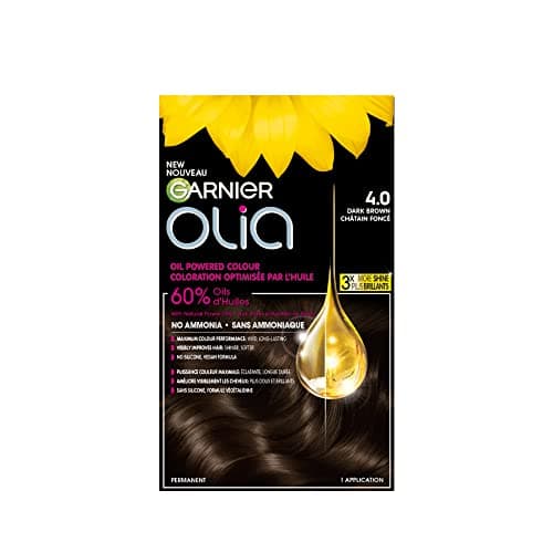 Image of Garnier Olia Hair Dye, Hair Colour, 100% Grey Coverage, No Ammonia, Oil-Powered for Luminous, Long-Lasting, Vibrant Hair Color, Shade: 4.0 Dark Brown