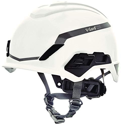 Image of MSA V-Gard H1 Novent Protective Helmet Industrial Climbing Helmet - White - 52-64 cm - Helmet with Chin Strap for Height and Rescue - EN397 & ANSI