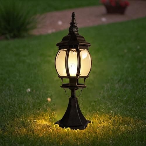 Image of NOUVO Outdoor Post Light – Black Aluminum Victorian Lantern with Clear/Frosted Glass Globe, IP44 Waterproof, E27 Socket (Bulb Not Included), 100–240V Garden Lamp for Pathway, Driveway, Patio or Lawn