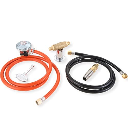 Image of Hicello Patio Gas Propane 27mm Clip On Regulator 37Mbar LPG Regulator with Two 1.5M 3/8" Flare Gas Hose, 1/2" NPT Control Valve, 1/2" NPT 90K Air Mixer Valve, Two 3/8" Adapters