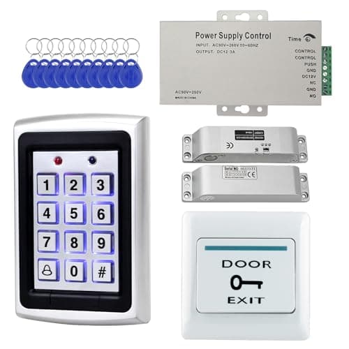 Image of ReaIOKbii Fully Door Access Control System Kit, backlit keys,1000 Users,125KHz RFID Keypad +Electric Drop Bolt Lock+DC12V Power Supply +Exit Button +10 Key Fobs,for Residential & Commercial Doors