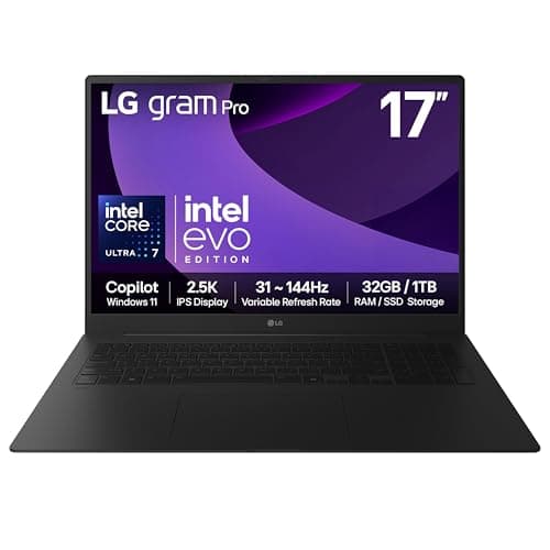 Image of LG gram Pro 17Z90TP - 17 Inch 2.5K IPS 144Hz VRR, Ultra-Lightweight Laptop, Intel Core Ultra 7 255H - EVO Edition, 32GB RAM, 1TB SSD, Windows 11 Home, gram Hybrid AI, Copilot, Black (2025)