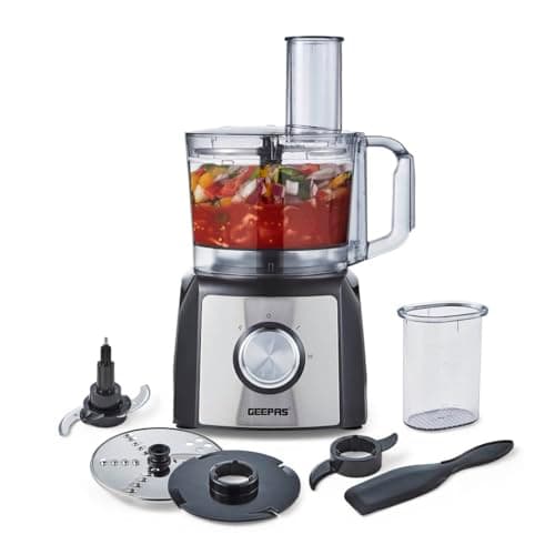 Image of Geepas 1200W Compact Food Processor | Multifunctional Electric Food Mixer with Chopper Knead Dough Shredder Slicing Grating & Emulsifying disc, 2 Speed with Pulse | 1.5L Mixing Bowl | 2 Years Warranty