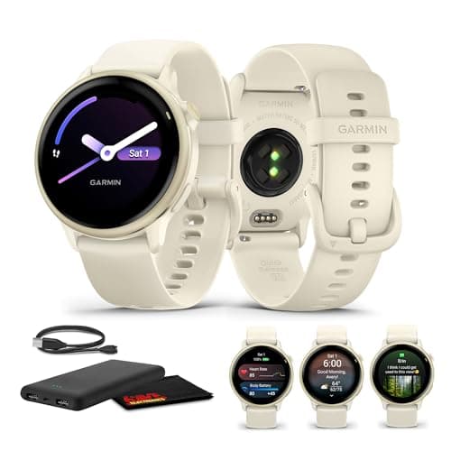 Image of Garmin Vivoactive 6 Fitness GPS Smartwatch AMOLED Display Lunar Gold with Bone Silicone Strap, 11 Day Battery, 80+ Sports Modes, Smart Functions for Activity Tracking