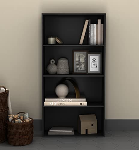 Image of URBNLIVING 4 Tier Wide Wooden Bookcase Cupboard Storage Shelving Display Shelf Cabinet Unit (Black)