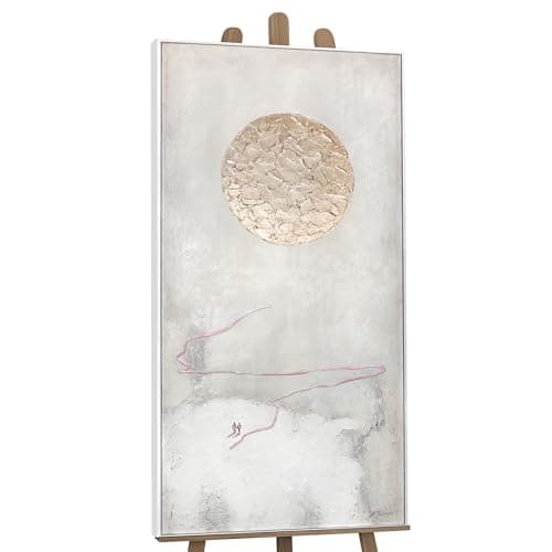 Image of YS-Art Framed acrylic painting on canvas landscape Way to the sun Golden sun vertical artwork Textured wall art Modern home decor 63x32 inches