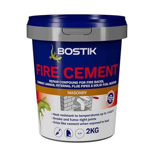 Image of Bostik Fire Cement Heat Resistant Repair Compound for Fireplaces Buff - 2kg Tub - Flues & Stoves - Ready Mixed - Up to 1400°C