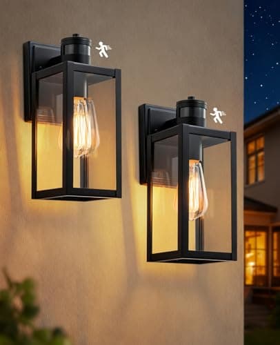 Image of FTL Motion Sensor Outdoor Lights 2 Pack, Dusk Till Dawn Porch Lighting, 3 Modes Exterior Sensor Wall Lantern, E27 Outside Wall Lamp for Patio, PIR Motion Activated, IP44 Waterproof, Matteblack