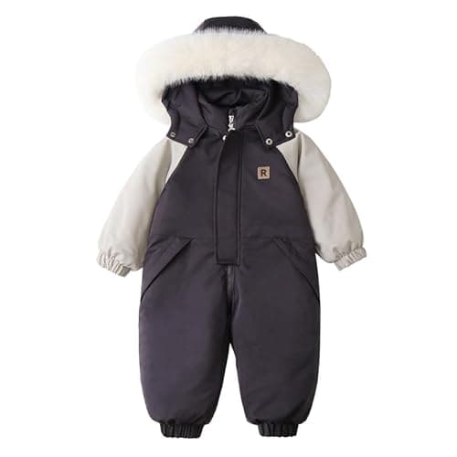 Image of Runstarshow Baby Snowsuit Toddler Ski Suit Boys Girls Winter Hooded Romper Coat Kids All in One Winter Suit One Piece Warm Outdoor Clothing for Unisex Kids Age 1-6 Years