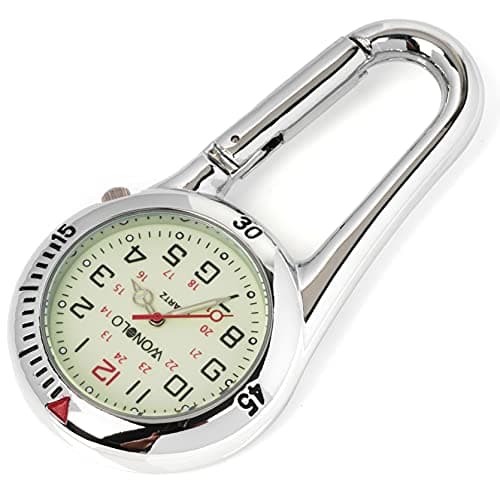 Image of WONOLO Clip on Carabiner Luminous Face FOB Watch Digital for Doctors Nurses Paramedics Chefs Sport Unisex Men Women (Silver)