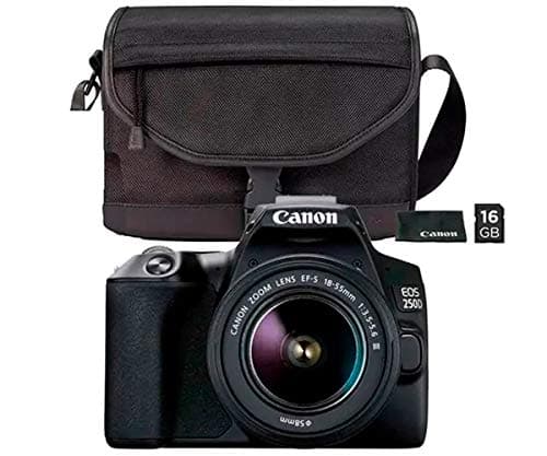 Image of Canon EOS 250D, 24.1MP Reflex Camera (4K WiFi Bluetooth + EF-s 15-55mm Lens + Bag + SD 16GB), One Size, Black