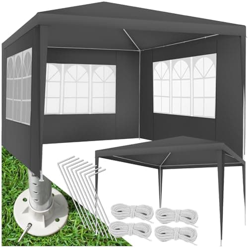 Image of tectake® Garden Gazebo, 3 x 3 m, UV- & Water-Resistant Garden Tent with Sturdy Steel Frame, Removable Side Panels & Large Windows, Easy Assembly, Marquee for Outdoor Parties, Festivals, BBQs - Grey