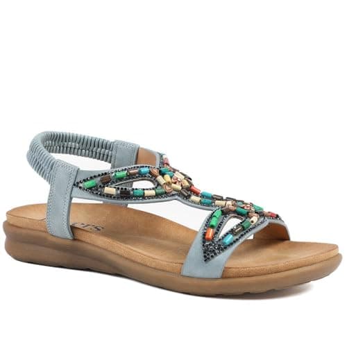 Image of Pavers Elasticated Embellished Slingback Sandals - Denim Size 6