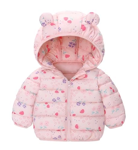 Image of Maeau Baby Hooded Down Jacket Toddler Boys Girls Printed Puffer Coat Cute Warm Winter Padded Snowsuit Outerwear C Pink 6-12 M