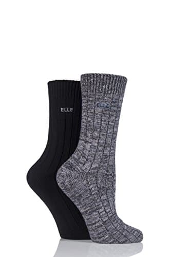 Image of ELLE Ladies 2 Pair Chunky Ribbed Boot Socks (4-8 Ladies, Black)