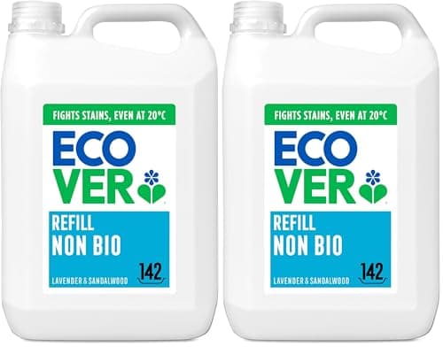 Image of Ecover Concentrated Non-Bio, Laundry Detergent Refill, Laundry Washing Liquid, Lavender and Sandalwood, 142 Washes, 5L (Pack of 2)