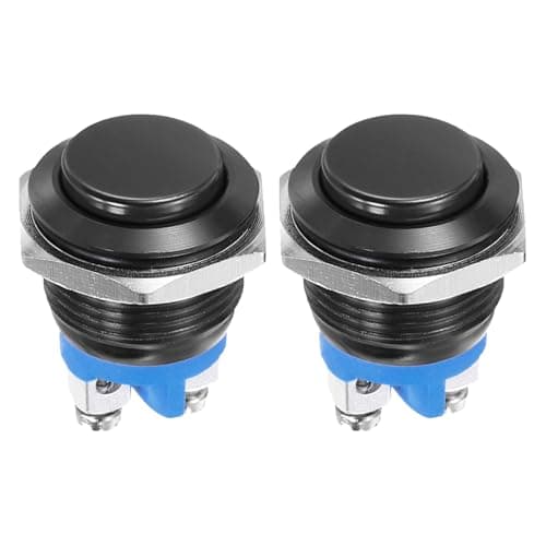 Image of DMiotech 2 Pcs 19mm / 3/4" Push Button Switch, IP66 1NO 0-250V 5A Momentary Latching Push Button Starter Light Switch Self-reset, Aluminum Alloy High Head Black