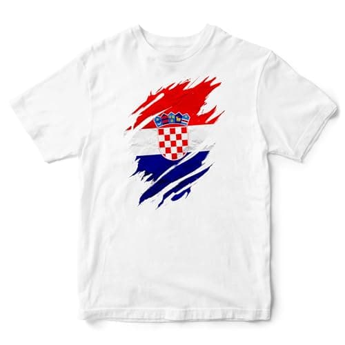 Image of Croatia Torn Kids T Shirt Football Croatian Boy Girl Tee, 5-6 Years, White