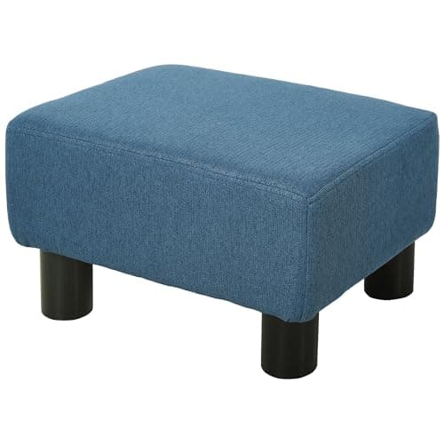 Image of HOMCOM Linen Fabric Footstool, Small Foot Rest, Rectangle Sofa Stool for Bedroom Living Room, Blue