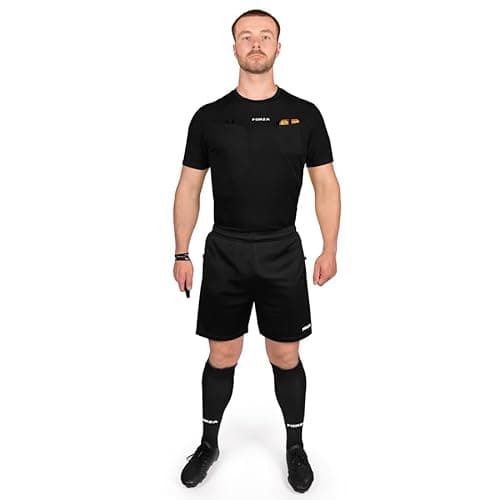 Image of FORZA Football Referee Kit | Short or Long Sleeve Shirt, Shorts and Socks – Sweat‑Wicking Kit for Football Officials - 2 Colours (Short Sleeve, Black, L)