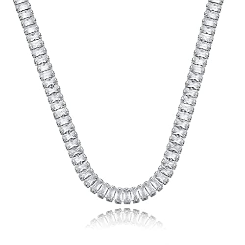 Image of Tewiky Tennis Necklace 14K Gold Plated/Silver Sparking Rhinestone Choker Necklaces Dainty Crystal Cubic Zirconia Bridal Wedding Jewelry for Women