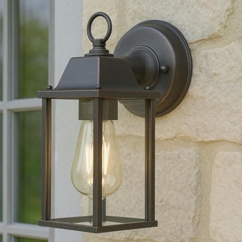 Image of CGC Lighting Outdoor Outside Wall Light Mains Power Bevelled Glass Coach Lantern Porch Garden Decorative Lamp Fixture Waterproof (Antique Brass)
