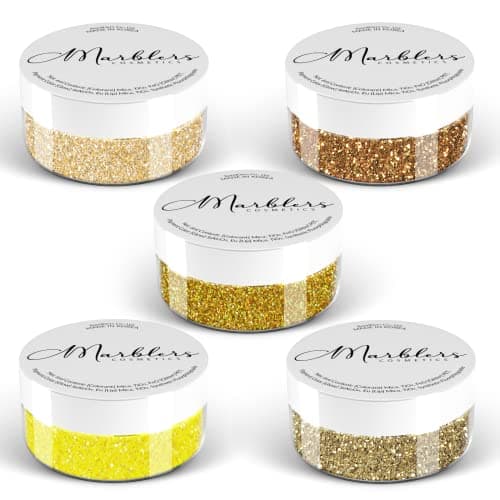 Image of MARBLERS Cosmetic Grade Fine Glitter 5 Pack [Gold Feeling] 0.90oz (25g) | Non-Toxic | Vegan | Cruelty-Free | Eyeshadow, Nail Polish, Nail Art | Festival, Rave & Party Makeup | Body & Face