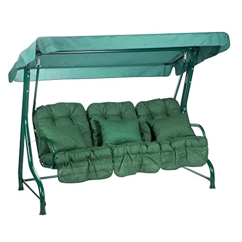 Image of Alfresia Roma 3 Seater Garden Swing Seat with Adjustable Water-Resistant Canopy and Classic Cushions, Heavy Duty Outdoor Patio Swing Seat Supporting up to 250 kg for Garden, Lawn or Decking