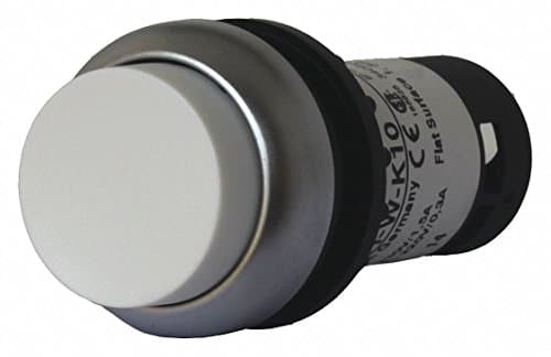 Image of Eaton C22-DRH-W-K10 Pushbutton Switch, Extended Mounted, Maintained Operation, White Button Color, Silver Bezel Color, SPST-NO Contacts