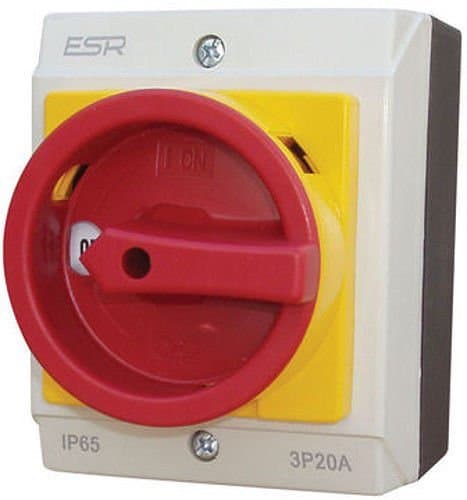 Image of ESR E203PS Rotary Isolator Electrical Switch Disconnector 3 Pole 20A IP65 Enclosure Surface Mounted Box IP65