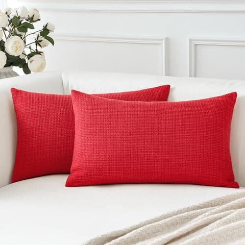 Image of Artscope Christmas Cushion Covers Set of 2 Linen Decorative Square Pillowcases Pillow Covers 40x60cm for Home Decor Sofa Bedroom Car (Christmas Red, 16x24)