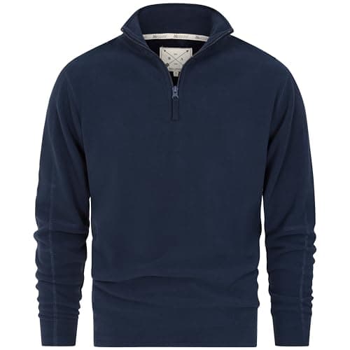 Image of Blu Apparel Mens 1/4 Zip Fleece Sweater Mid Weight Hiking Outdoor Camping Jumper For Men Pullover (UK, Alpha, S, Regular, Regular, Navy)