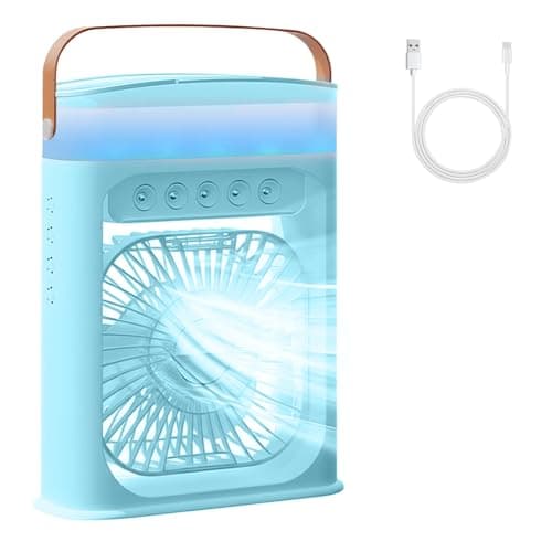 Image of Portable Air Conditioner, 4-in-1 Air Cooler Quiet Mini Air Conditioner Desk Fan, 3 Wind Speeds, 3 Spray Modes, 600ml Water Tank 6 Colors Light Evaporative Cooling Fan for Home Office Bedroom Outdoor.