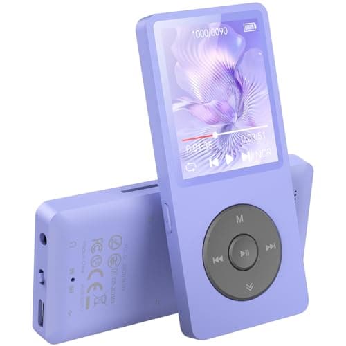 Image of AGPTEK MP3 Player with Bluetooth 5.3, 64GB Internal Memory Portable Music Player 1.8 inch Screen with Speaker, FM Radio, Voice Recorder, Supports Expanded Up to 128GB (Without headphones), Purple