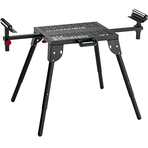 Image of Excel Chop Saw Stand Universal Power Tools Workbench Station (Table Saws, Band Saws, Scroll Saws, Miter Saws and Cutting Machines) with 6 Adjustable Height - Extendable Arms & Supports & Portable