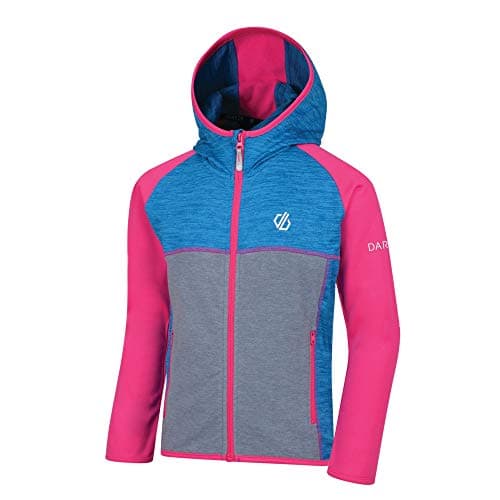 Image of Dare 2b Kids Curate Core Stretch Full Zip Quick Drying Hooded Micro Fleece - Atlantic Blue Marl/Cyber Pink, Size 3-4