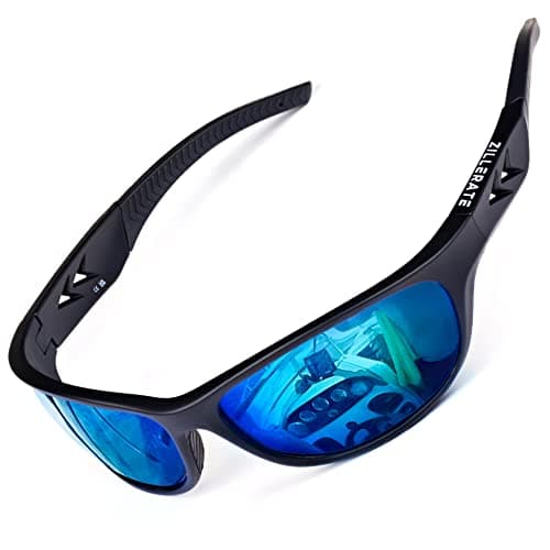 Image of ZILLERATE Polarised Sunglasses for Men & Women, Polarized Sports Sun Glasses, Fishing Golf Running Driving Cycling Sailing Skiing, UV400 Protection Safety Lenses, Wrap Around Men's Shades, Ice Blue