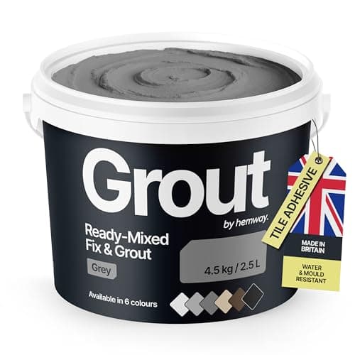 Image of Grey Ready Mixed Grout & Fix | Wall & Tile Adhesive 4.5kg / 2.5L | Water-Resistant, Anti-Mould, Easy to Use & Fast-Drying | Suitable as Kitchen, Bathroom Tile Grout - Grey Grout