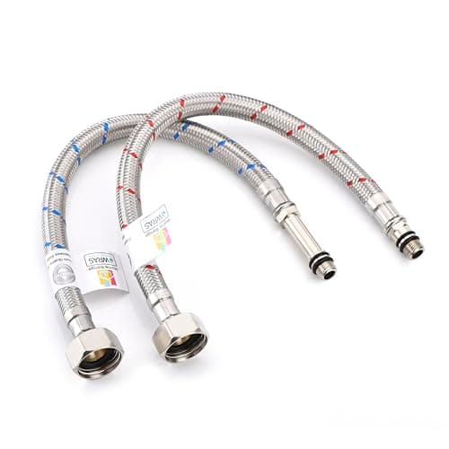 Image of Home Range WRAS Approved M10 x 1/2" BSP Flexible Tap Connectors | Braided Stainless Steel Flexi Hose | 300mm | Kitchen & Bathroom Monobloc Mixer Taps | 2 Pack | 9 Lengths Available