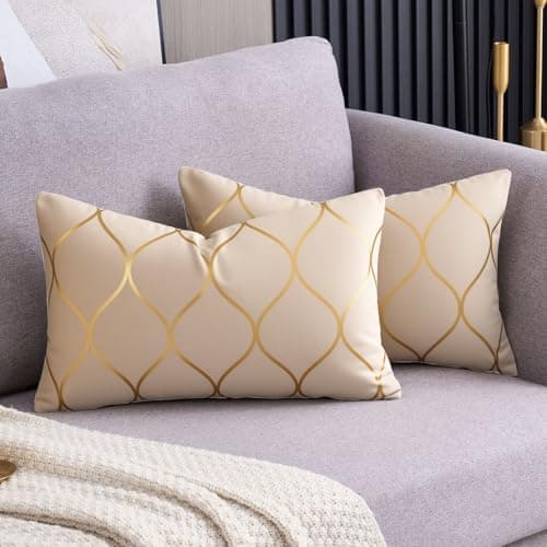 Image of Arwllzz Cream Velvet Cushion Covers 30x50 Set of 2 Luxury Golden Decorative Throw Pillow Case Soft Yellow Beige Modern Rectangle Pillowcases for Sofa Couch Bedroom (12 x 20 Inch)
