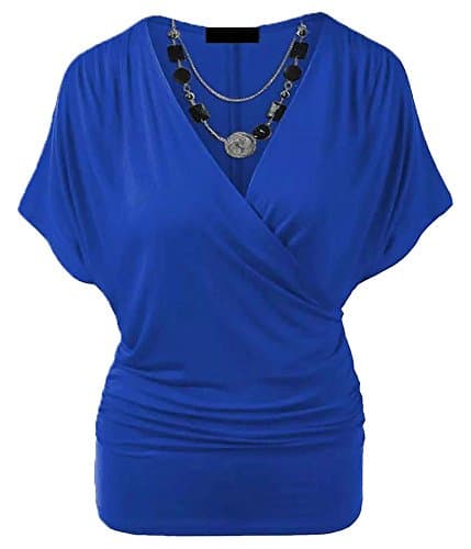 Image of Candid Styles Womens Ladies Wrap Over Crossover V Neck Necklace Loose Tunic Batwing Top 8-22, XXL 20-22 Plus Size, Royal Blue