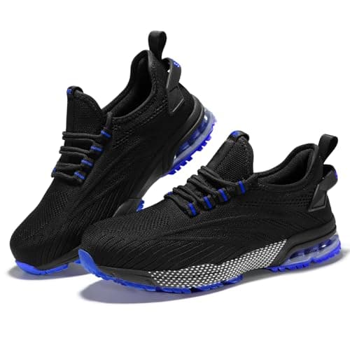 Image of SPIEZ Safety Trainers for Men Women, Air Cushion Composite Toe Work Trainers, Lightweight Breathable Non Steel Toe Shoes Black Blue/Black Yellow UK3-11.5