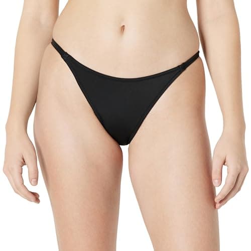 Image of Amazon Essentials Women's No-Tie String Swim Bikini Bottoms, Washed Black, 18