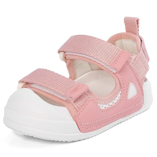 Image of kitcorn Boys Girls Sandals Kids Summer Outdoor Shoes Baby Toddlers Closed Toe Beach Sandals with Non-Slip Sole,Pink,Size 6.5/7 UK Child